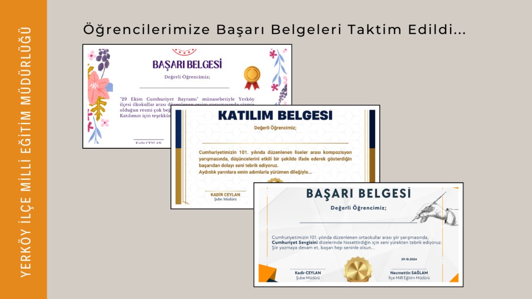 Yarışmaya Katılan Öğrencilerimize Başarı Belgeleri Verildi...